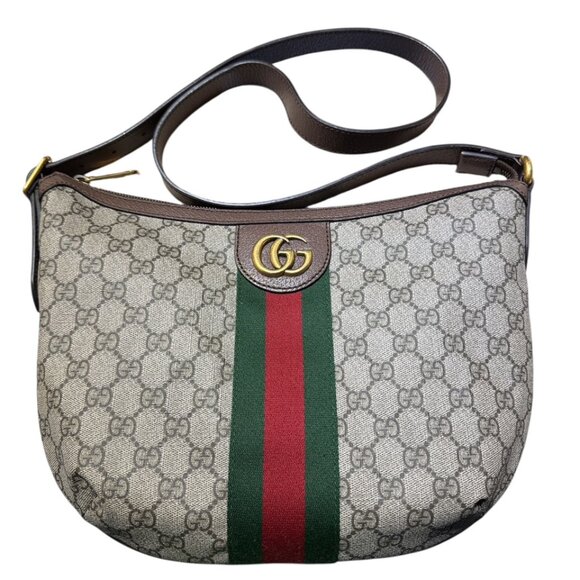 Gucci Beige Ophidia Medium Shoulder Bag with Green and Red Stripe - Picture 1 of 10